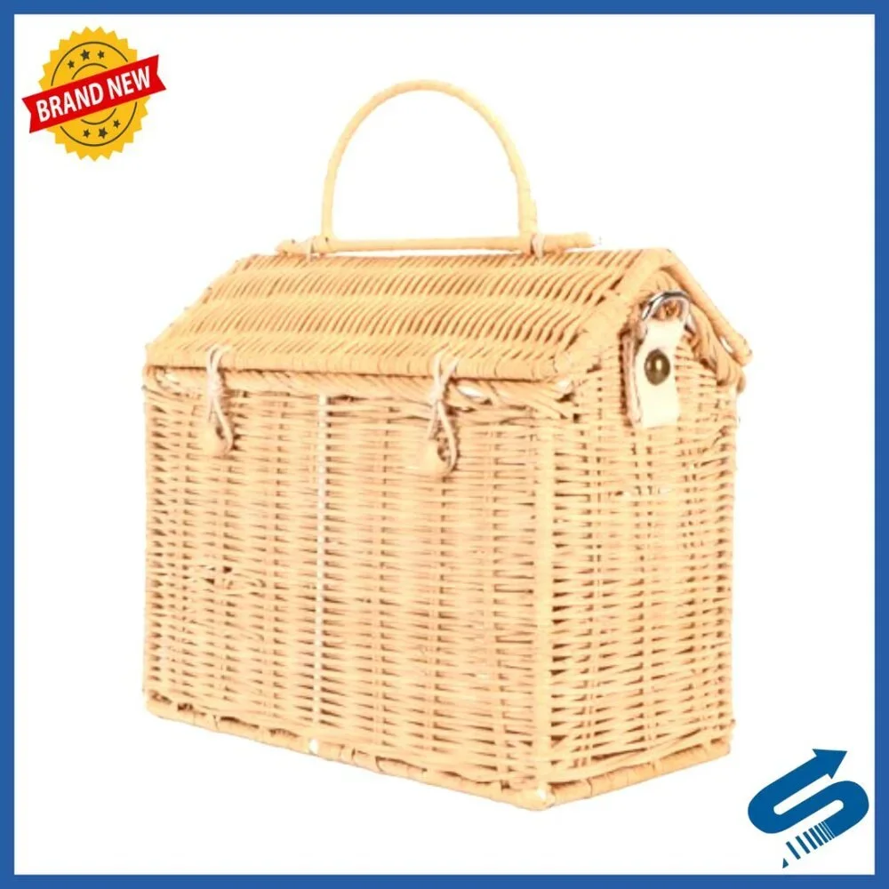 Handwoven Rattan Tote Large Capacity House Shape Beach Bag Boho Chic